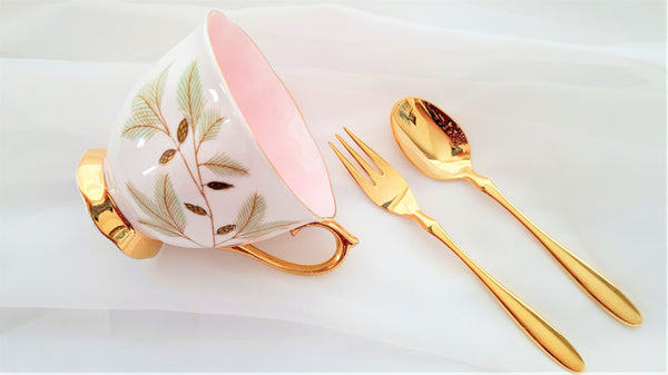 Royal Albert Cup, Spoon, Cake Fork & Stoneware Tray