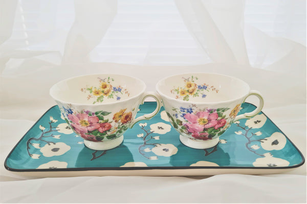 Royal Dalton Cups & Stoneware Blossom Tray