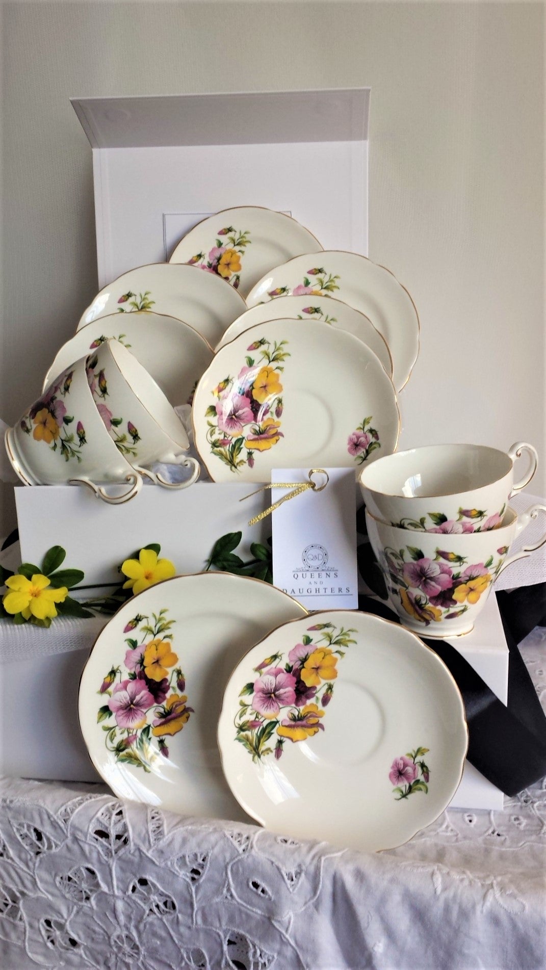 Regencey Cups, Saucers and Side Plates with assorted teaspoons & cake forks