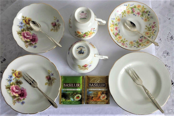 Colclough & Regency Cup, Saucer & Side Plate with assorted teaspoons & cake forks