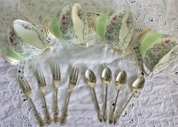 Grafton Cups, & Side Plates with Colclough Saucers, assorted teaspoons & cake forks