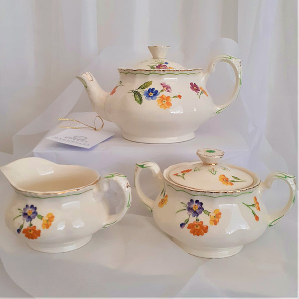 Grindley Teapot, Sugar Bowl and Lid with Creamer