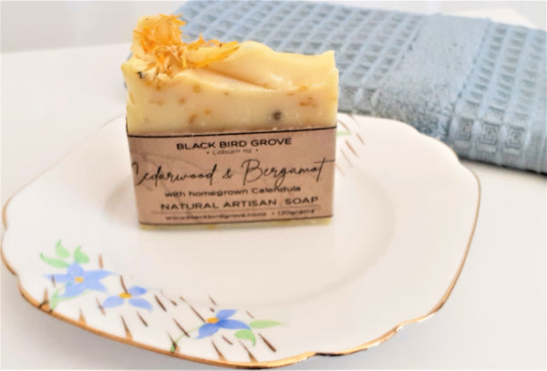 Melba China Dish with Cedarwood & Bergamot Artisan Soap