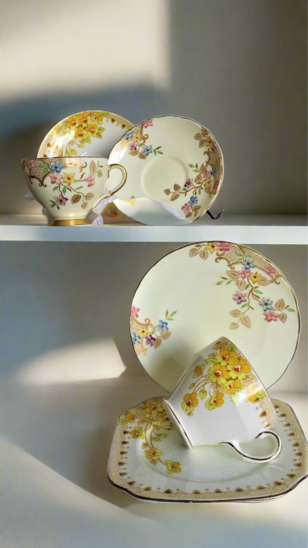 EB Foley & Taylor & Kent Cup, Saucer & Side Plate with assorted teaspoons & cake forks